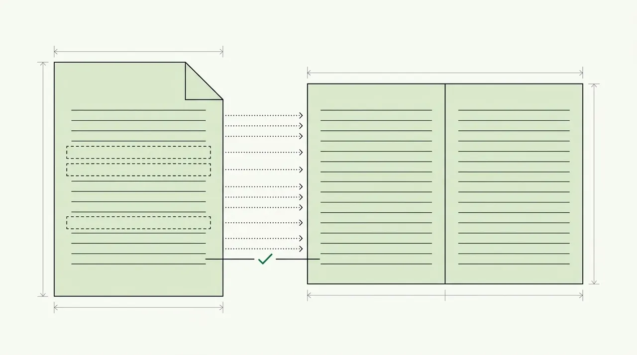 A supplier statement with ruled rows beside an open ledger book, dotted arrows joining most rows, three statement rows in dashed outlines, and a green check on the line joining the last rows