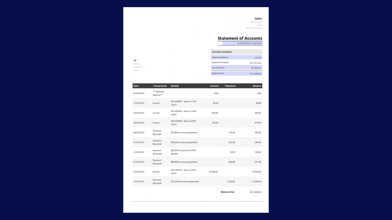 Account statement sample