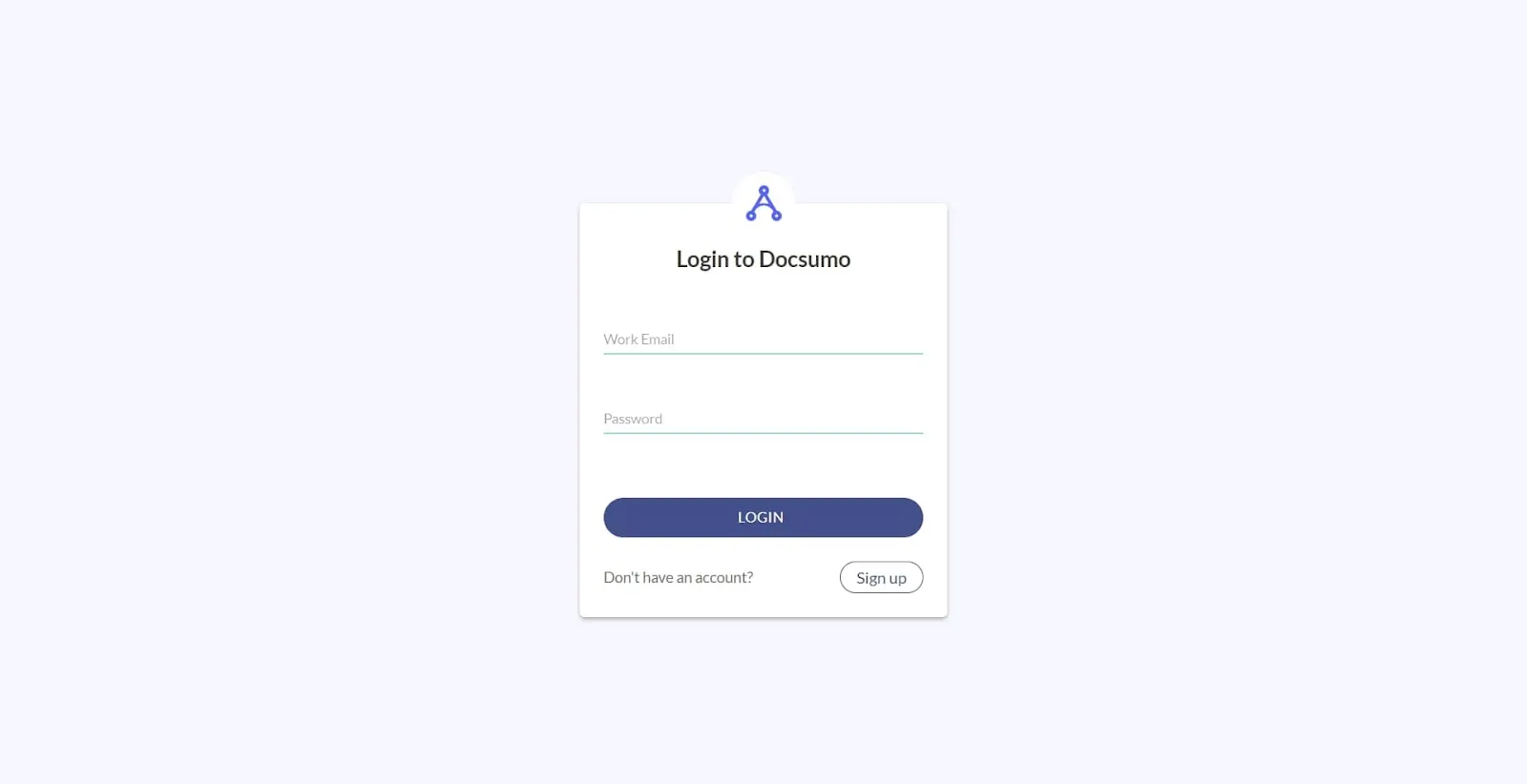 Docsumo login screen with work email and password fields