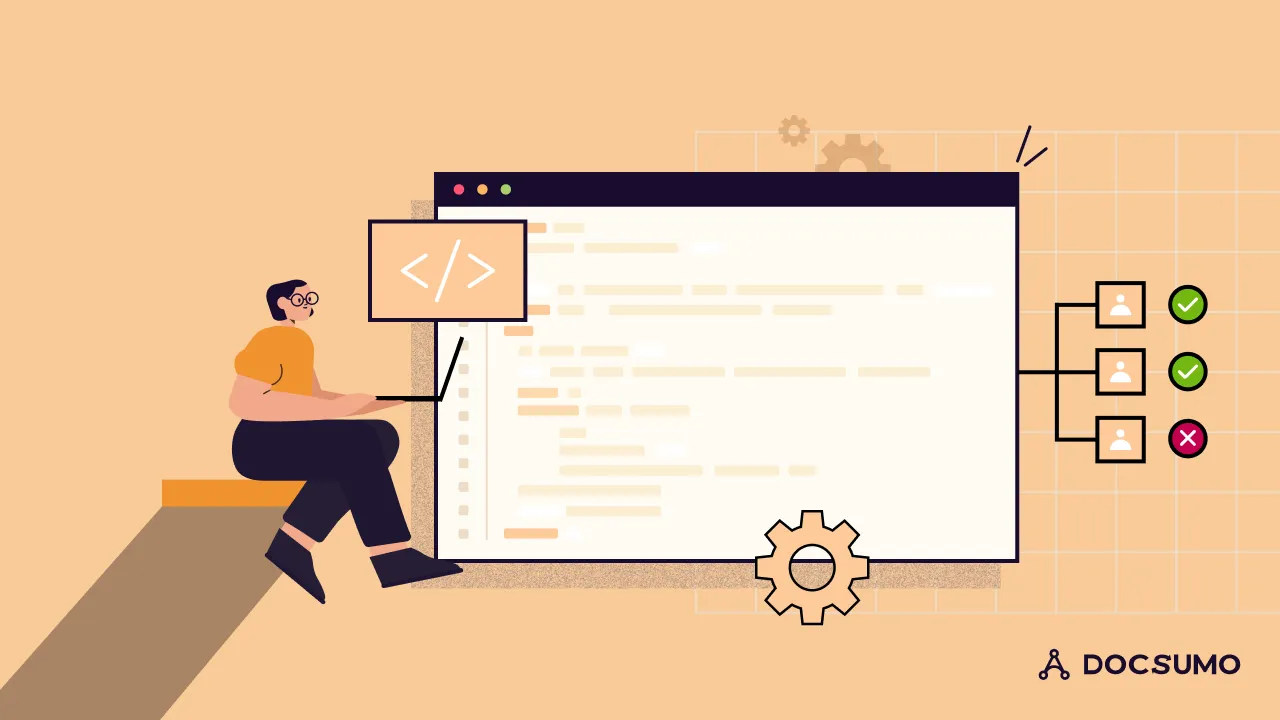 Illustration of a developer writing API code that returns validated results