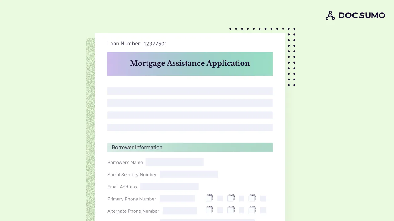 A blank mortgage assistance application form with loan number and borrower information fields