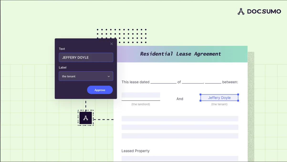 Residential lease agreement with the tenant name Jeffery Doyle extracted and labeled as the tenant