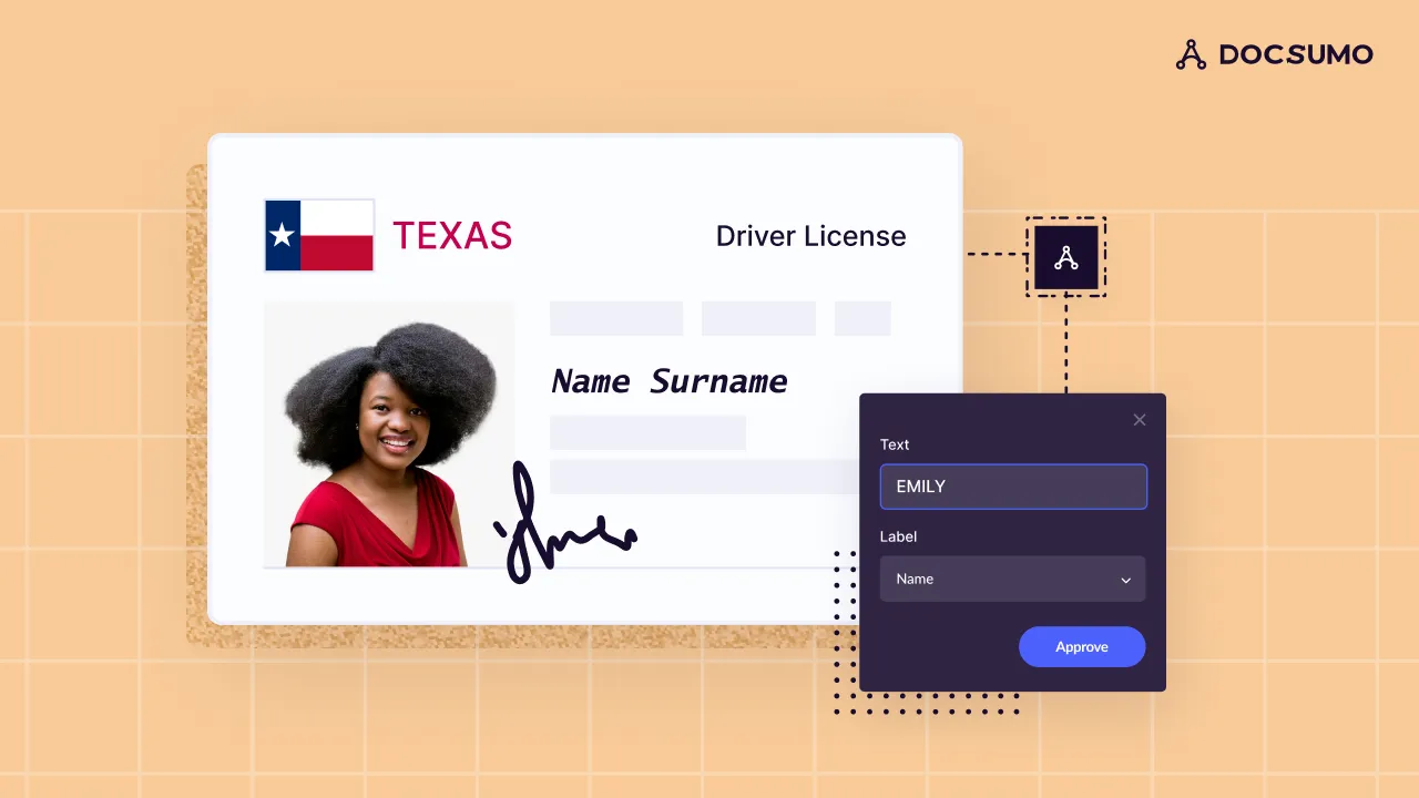 Texas driver license with the holder's name extracted and labeled in Docsumo