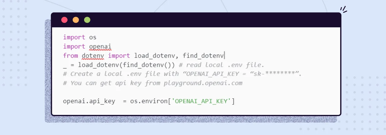Python code loading the OpenAI API key from a .env file