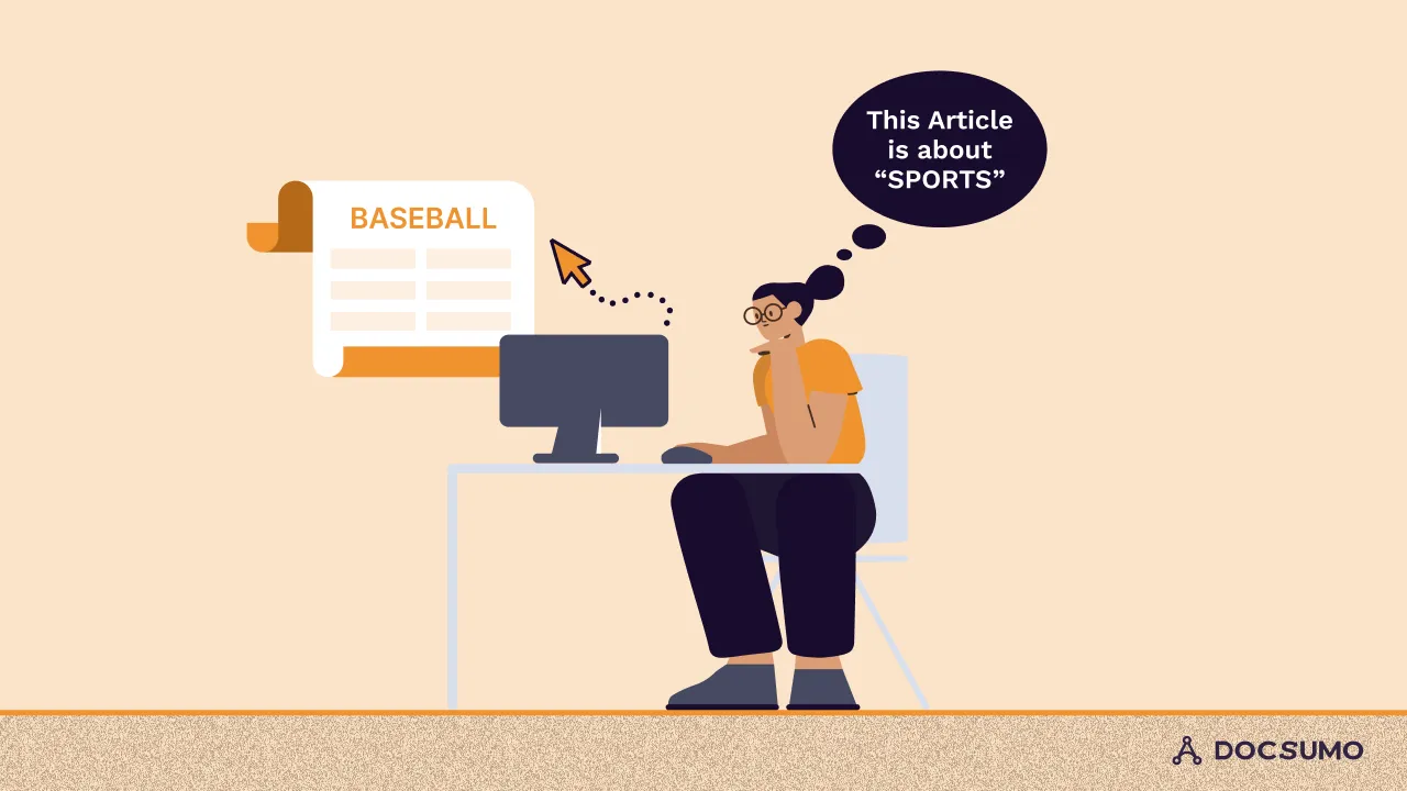 Illustration of a person recognizing that an article about baseball is about sports