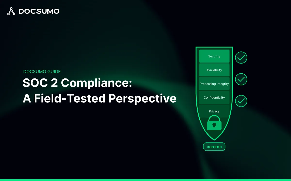 SOC 2 compliance guide cover with a shield listing security, availability, processing integrity, confidentiality and privacy