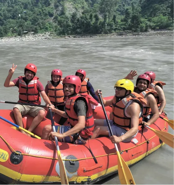 Docsumo team members river rafting